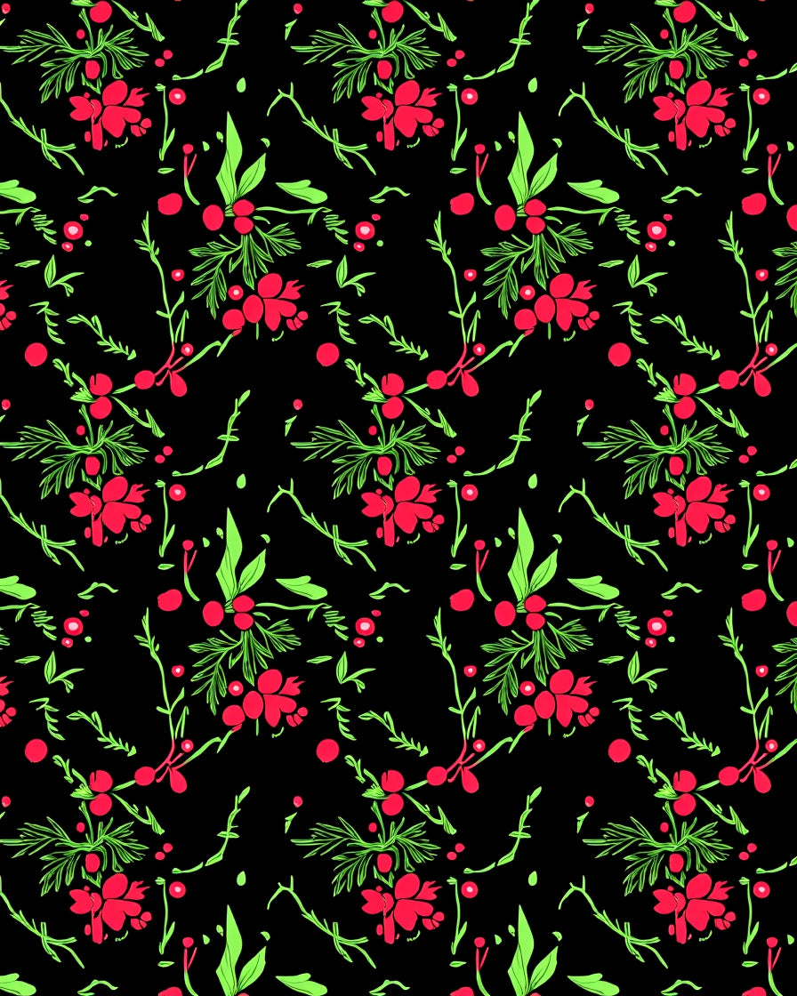 Red Berry Green Foliage Branches Rug