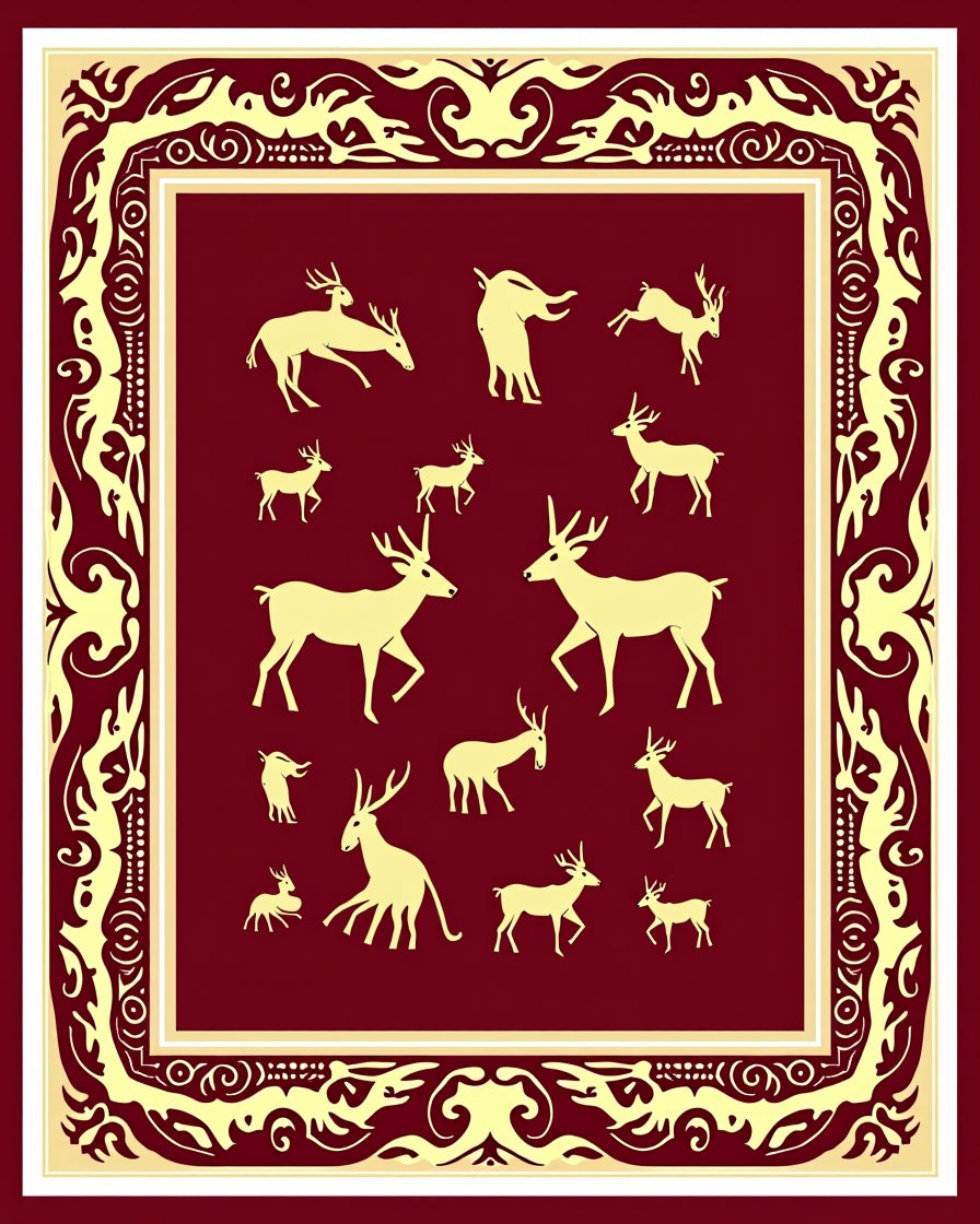 Crimson Deer Ensemble Ornate Border Rug