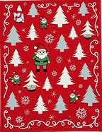 Red Christmas Trees and Elves Rug