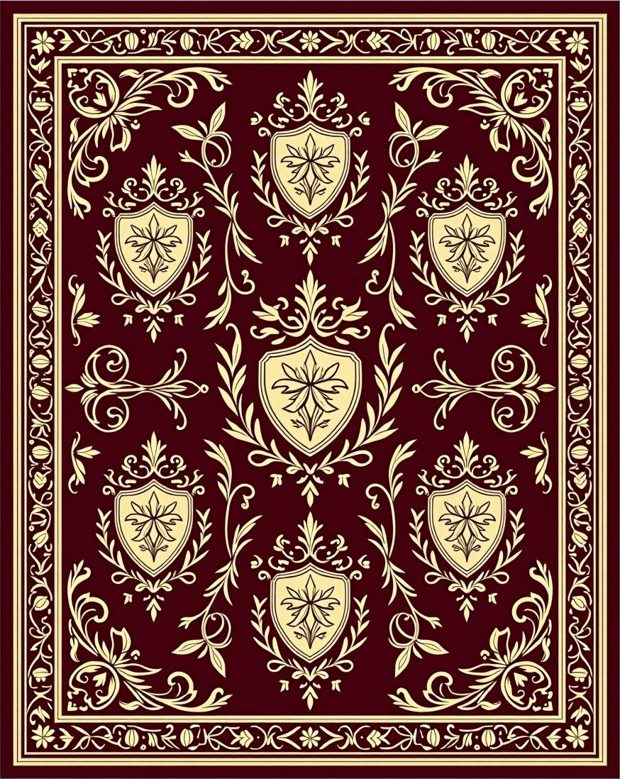 Burgundy Cream Crested Floral Vine Rug