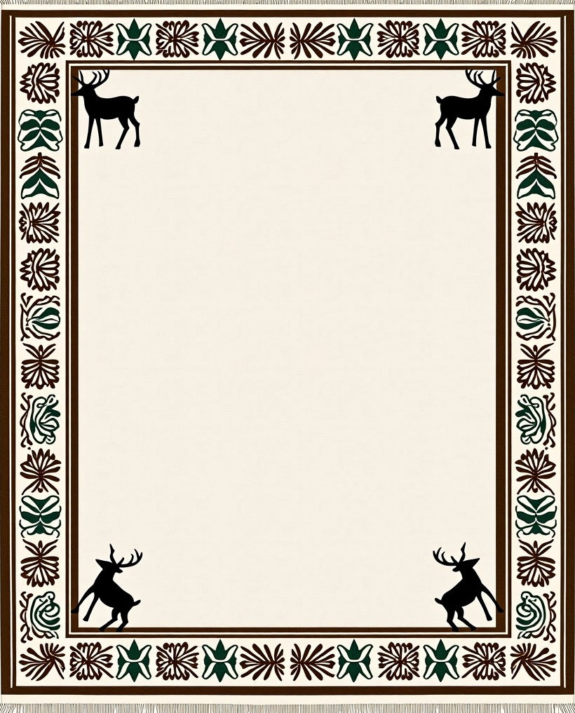 Rustic Brown Deer Floral Border Rug