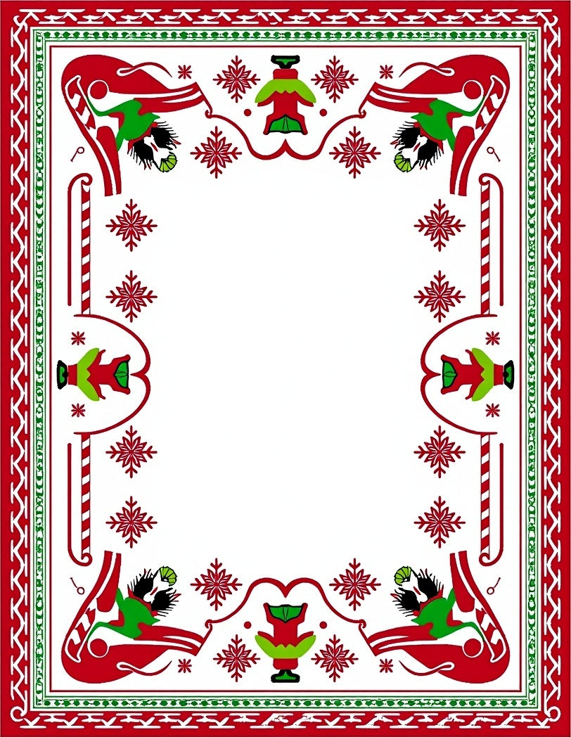 Festive Red Green Elf Snowflake Border Rug