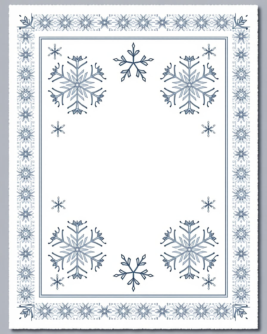 Winter Snowflake Border Blue White Rug