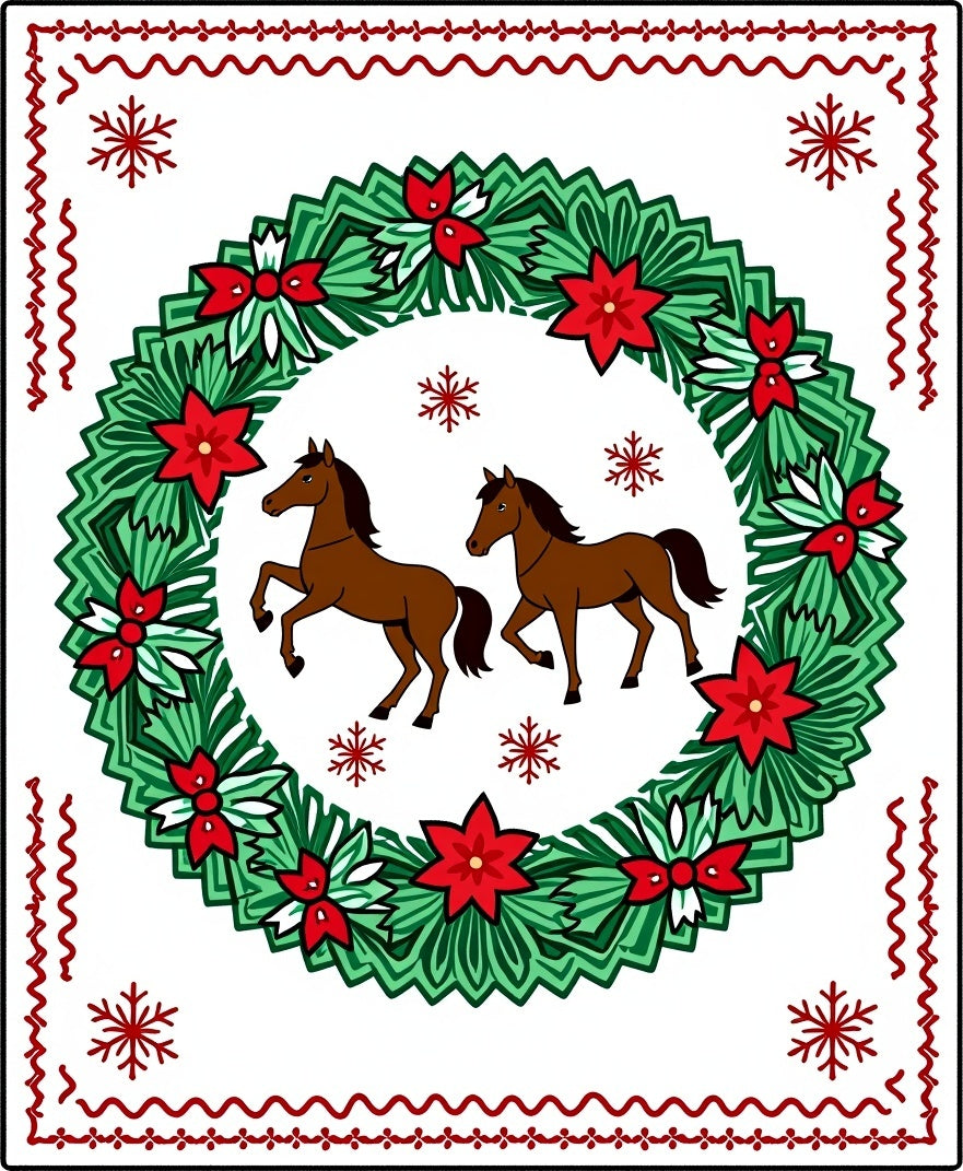 Brown Horses Festive Wreath Red Elements Rug