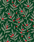 Festive Green Branch Red Berry Rug