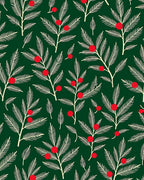 Festive Green Branch Red Berry Rug
