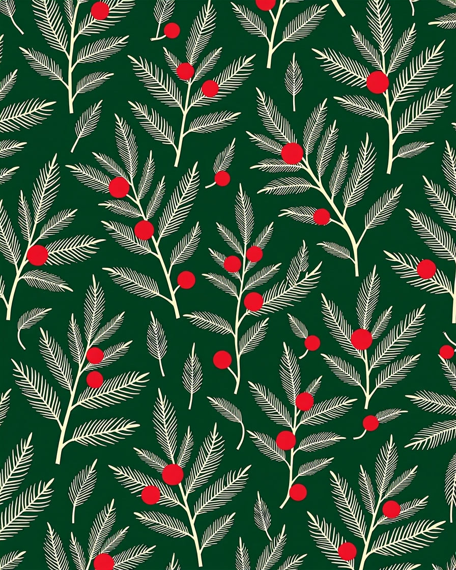 Festive Green Branch Red Berry Rug