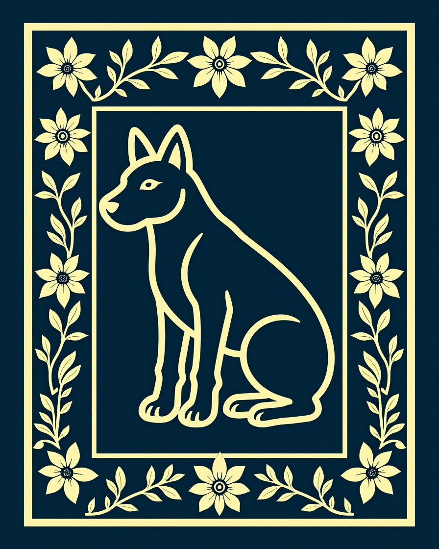 Golden Canine Floral Border Rug