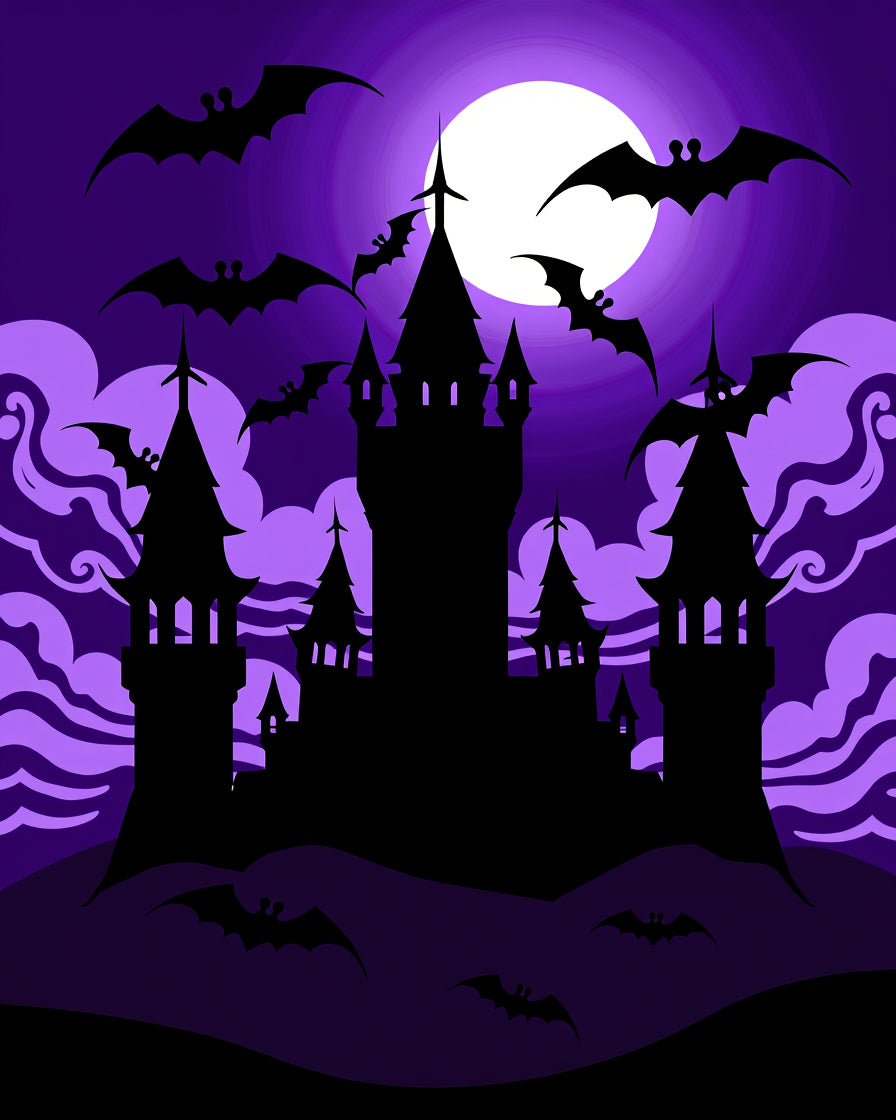 Purple Spooky Castle Bats Night Rug