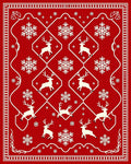 Crimson Reindeer Snowflake Holiday Scape Rug