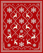 Crimson Reindeer Snowflake Holiday Scape Rug