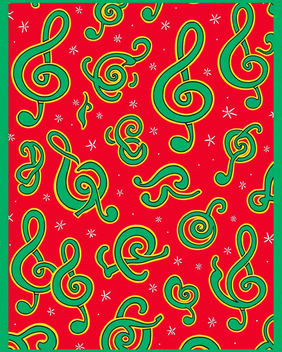 Red Green Treble Clef Music Collage Rug