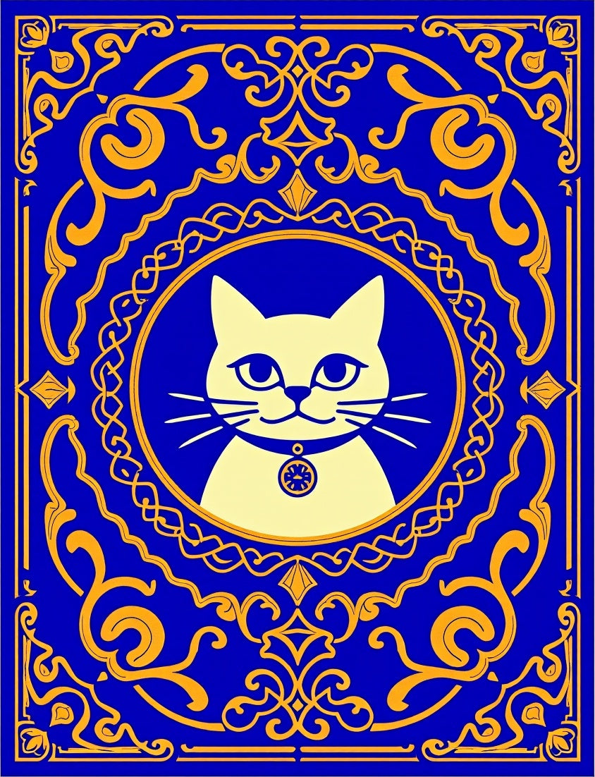 Aesthetic Blue Yellow Feline Medallion Rug