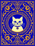 Aesthetic Blue Yellow Feline Medallion Rug