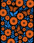 Bright Orange Monarch Butterfly Floral Rug