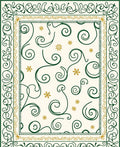 Green Gold Swirl Floral Border Cream Rug