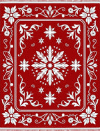 Crimson White Floral Medallion Mandala Rug
