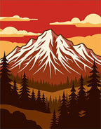 Crimson Sunset Mountain Pine Forest Rug