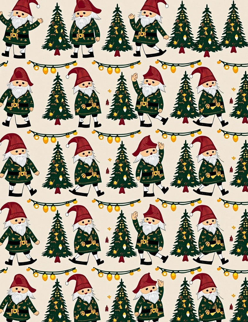 Festive Gnome And Christmas Tree Repeat Rug