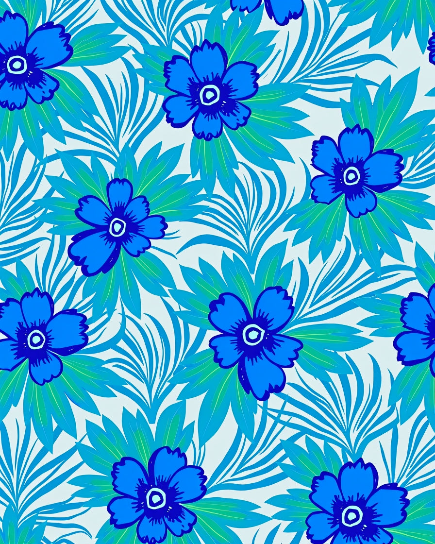 Bold Cobalt Blue Floral Garden Rug