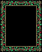 Red Berry Green Leaf Gold Vine Border Rug