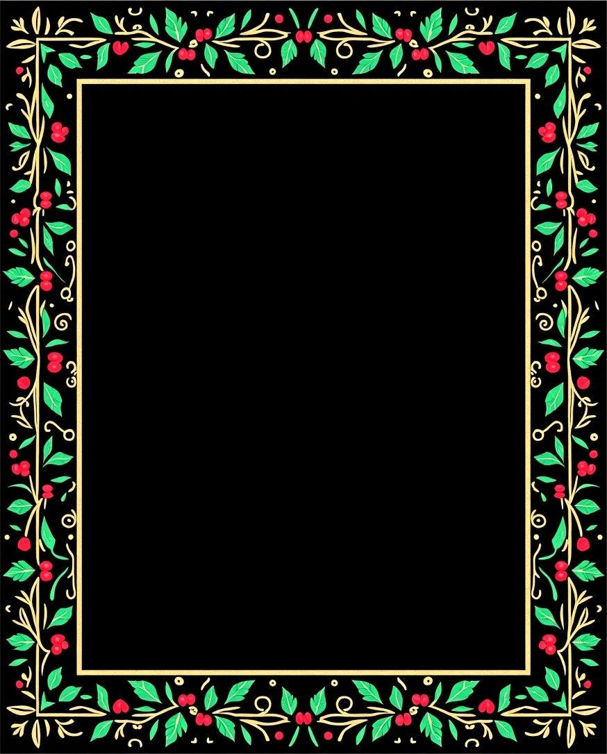 Red Berry Green Leaf Gold Vine Border Rug