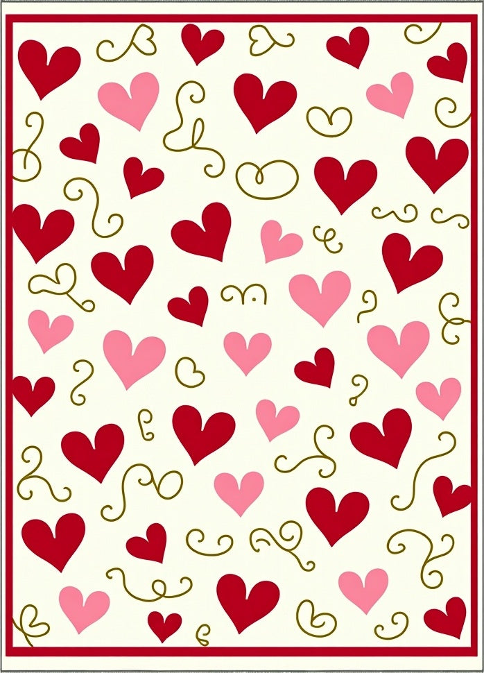 Vibrant Red Pink Heart Swirls Rug