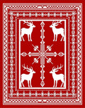 White Deer and Cross Red Border Rug