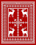 White Deer and Cross Red Border Rug
