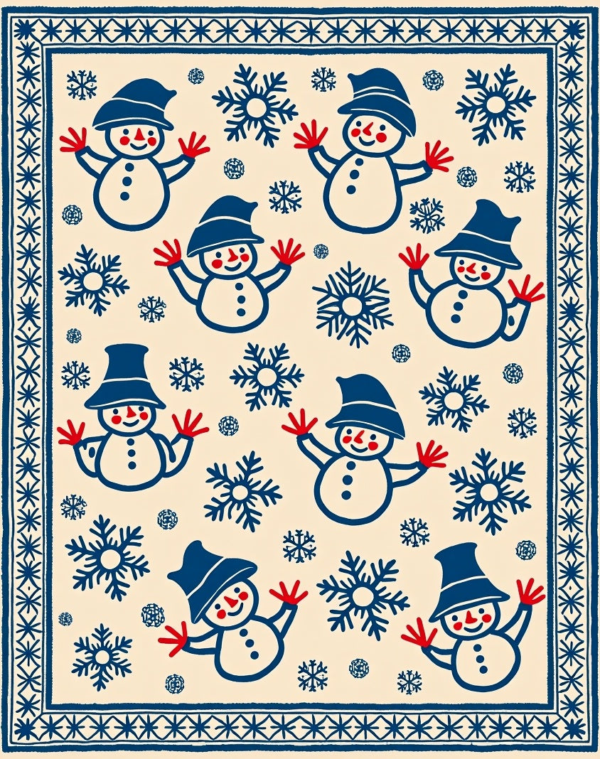 Happy Snowmen and Snowflakes Cream Rug
