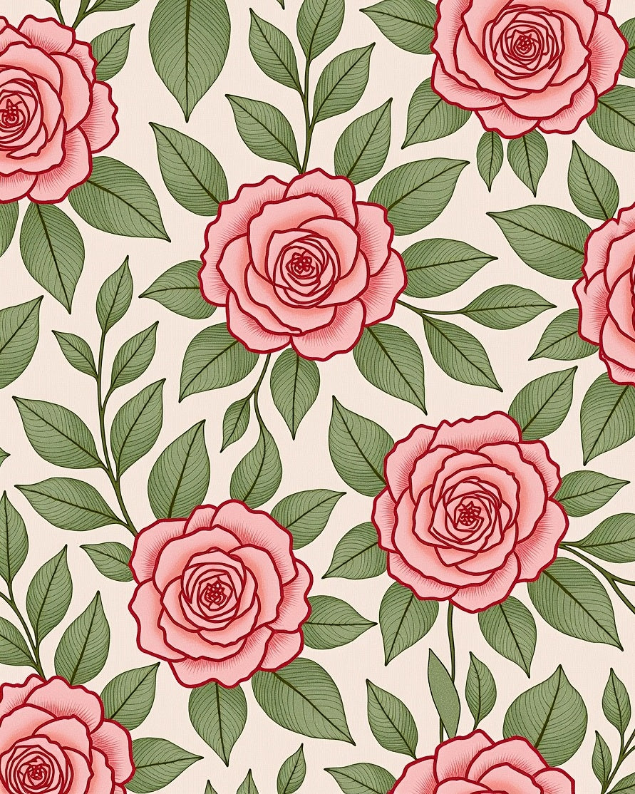 Pink Rose Garden Botanical Motif Rug