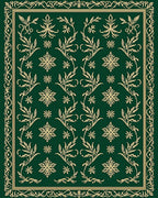 Elegant Emerald Floral Vine Border Rug