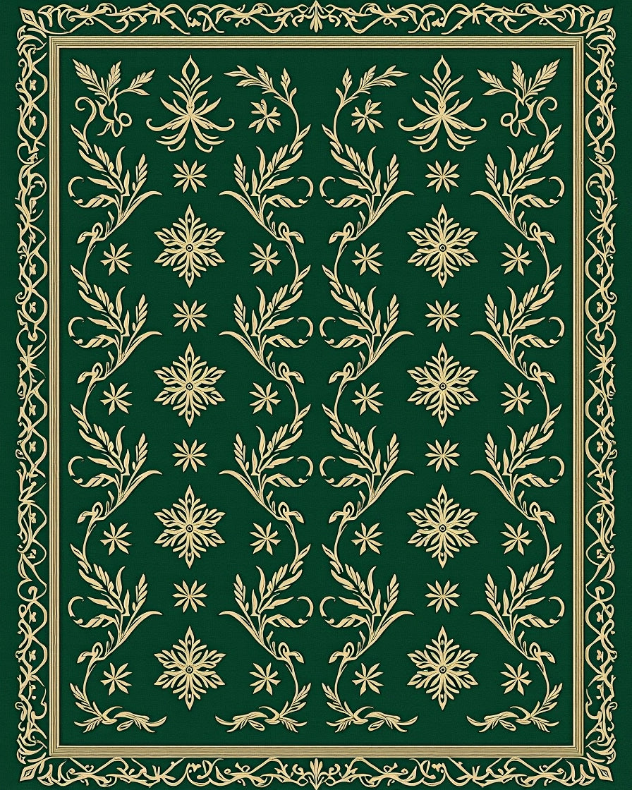 Elegant Emerald Floral Vine Border Rug
