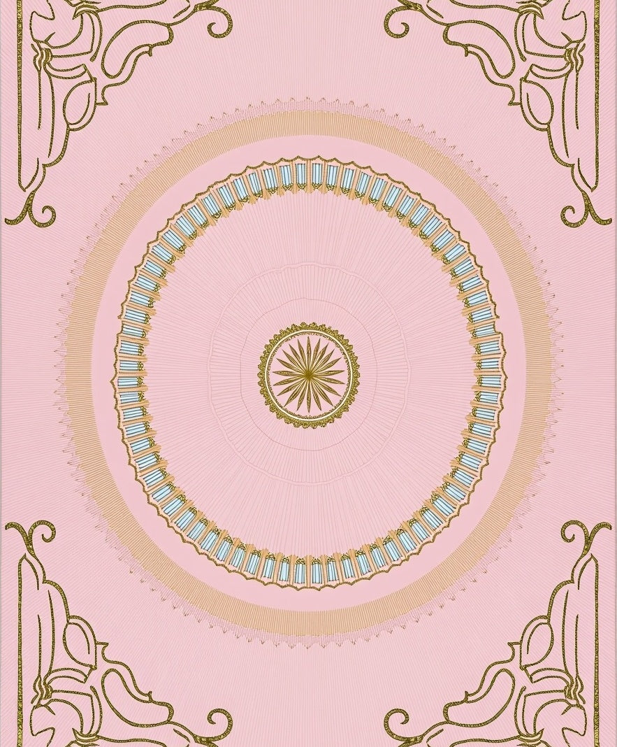 Gold Floral Pink Medallion Rug