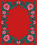 Pink Rose Bloom Vine Border Rug