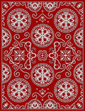 Red White Circular Snowflake Motif Rug