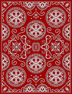 Red White Circular Snowflake Motif Rug