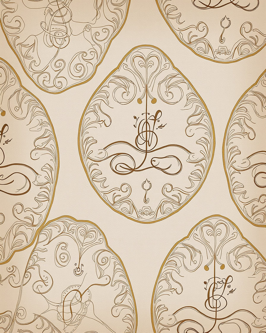 Vintage Gold Cream Oval Filigree Rug