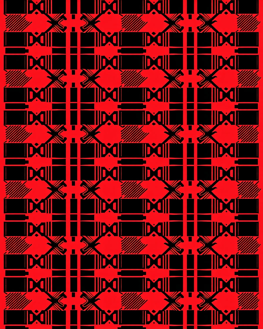 Bold Red Black Plaid Geometric Rug