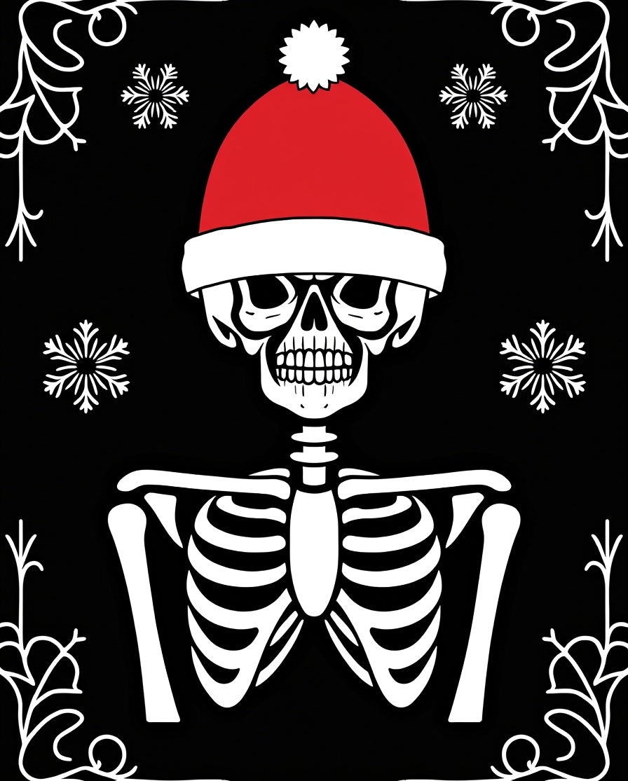 Red Santa Hat Skeleton Snowflakes Art Rug