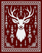 Classic White Antlered Deer Crimson Border Rug