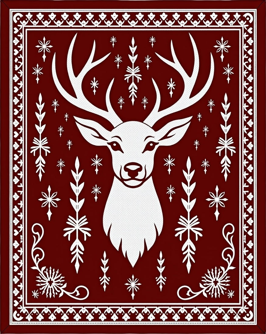 Classic White Antlered Deer Crimson Border Rug