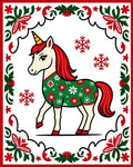 Festive Unicorn Christmas Snowflake Border Rug