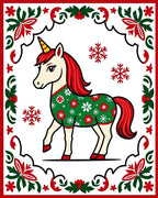 Festive Unicorn Christmas Snowflake Border Rug