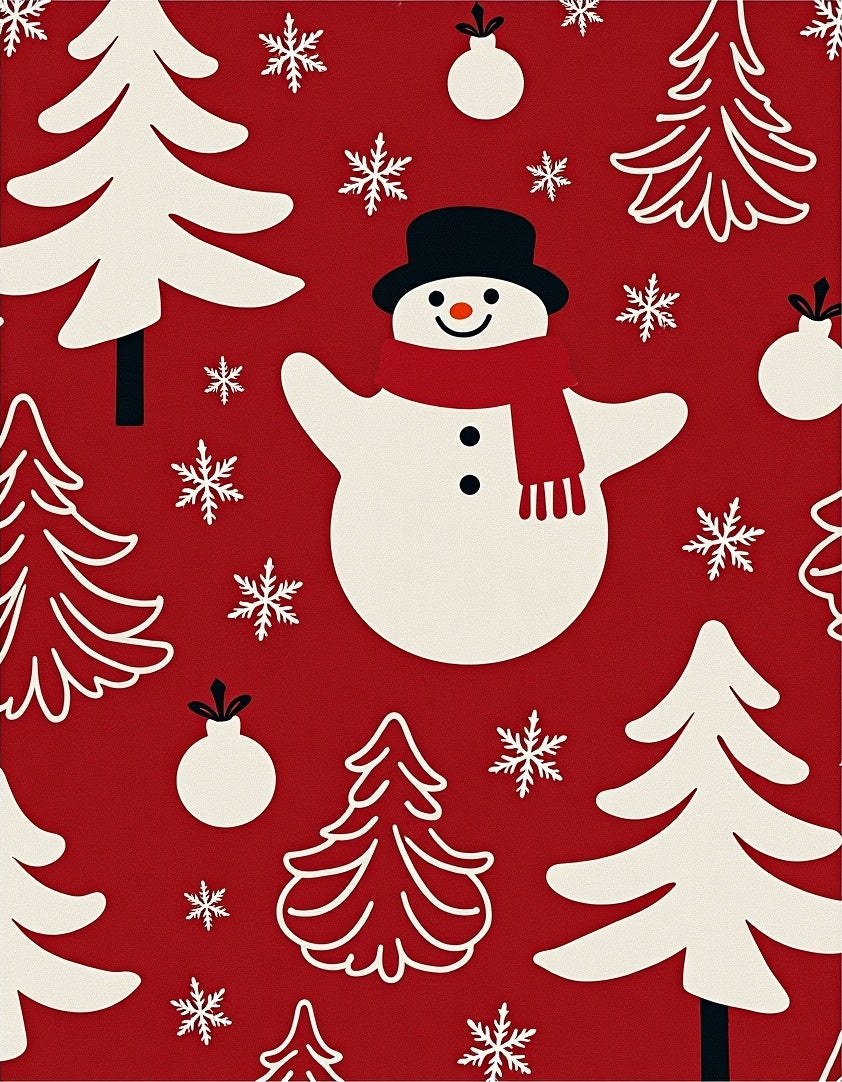 Cheerful Red Snowman Christmas Tree Snowflakes Rug