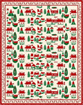 Red Green Village Houses Trees Border Rug