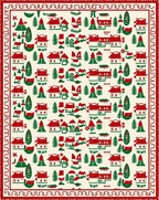 Red Green Village Houses Trees Border Rug