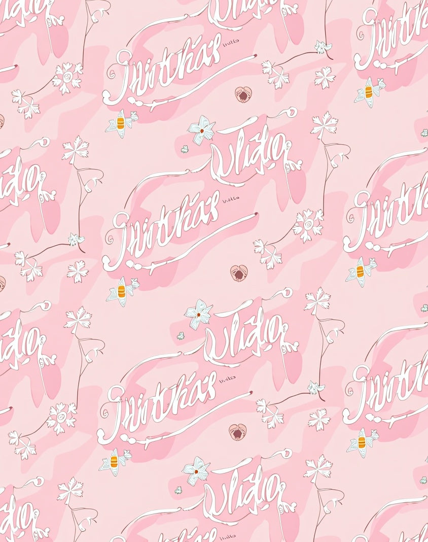 Pink Floral Script Illustration Rug
