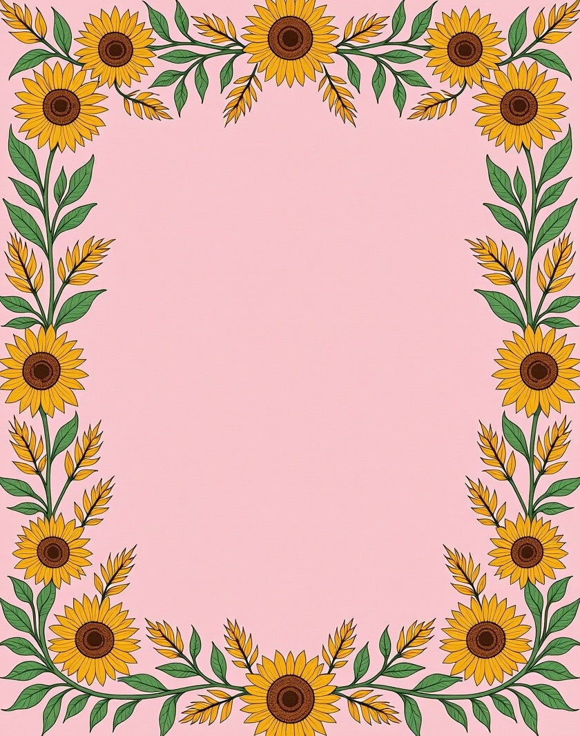 Whimsical Yellow Sunflower Vine Pink Rug