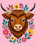 Brown Highland Cow Floral Wreath Rug